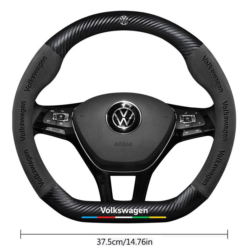Valve Stems Caps 38cm Carbon Fiber Leather Car Steering Wheel Cover Anti Slip For Volkswagen VW Passat Touran Tiguan MK8 Polo At zq8