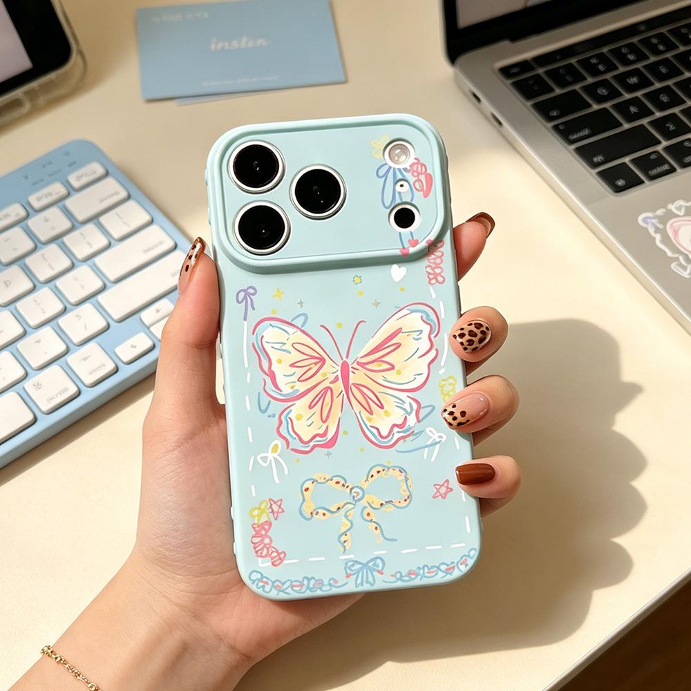 Pink Edge Butterfly Is Suitable for Anti-drop iPhone17Pro Mobile Phone Case Female 17PROMAX Apple 16 Protective Case New Model