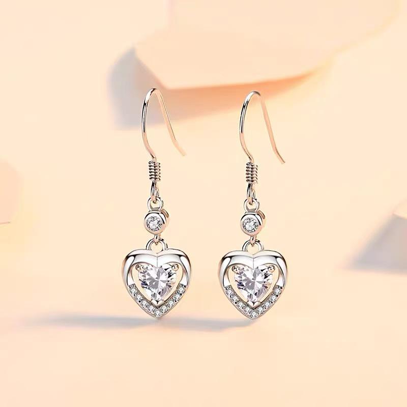 Elegant Heart-Shaped Pure Silver 999 Earrings for Women - Fashionable, High-End, Luxurious Pendant Ornaments