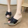 Women‘s Fashion Casual Party Club Shoes Bowknot Design Platform Wedge Slippers Sandal Woman Summer Fashion Flip Flops Round Head