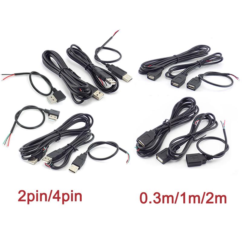 USB 2.0 Type A Male Female Power Supply Extension Cable USB Connector 2Pin 4Pin Wire Charger DIY Data Line