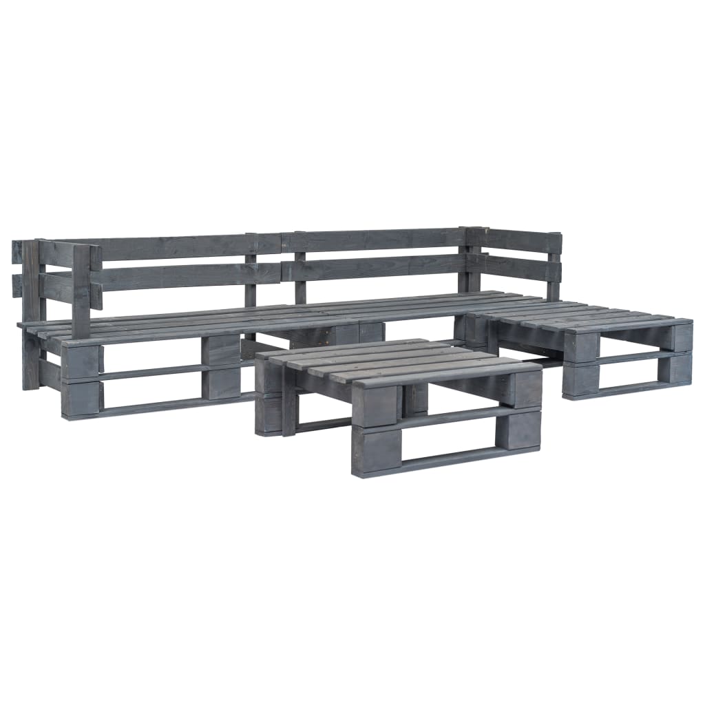 4 Piece Grey Garden Sofa Set Made of Pallet Wood