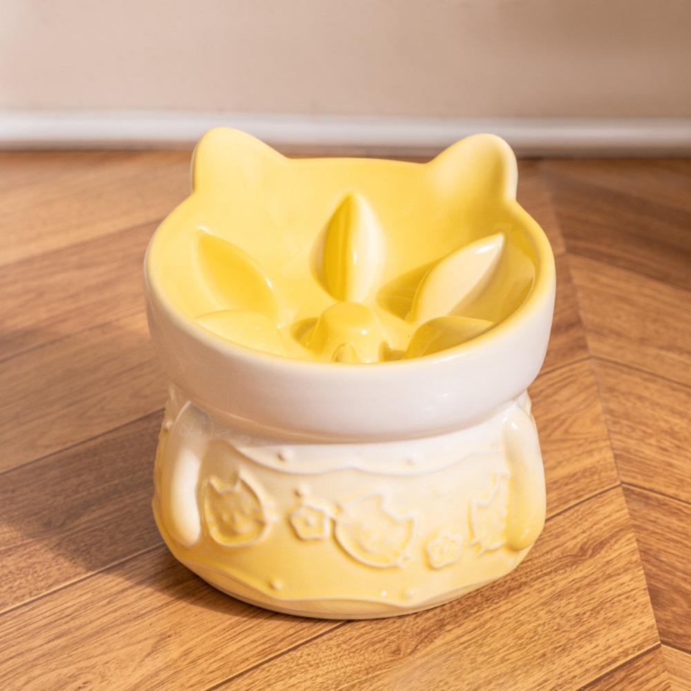 Slanted Mouth Pet Feeder Bowl Ceramic Cat High Foot Bowl Cat Slow Food Bowl  for Feeding