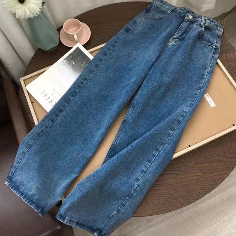 GMXIA Wide-leg Pants for Girls, Spring and Autumn Retro Straight-leg Dad Pants, High-waisted Ins Jeans, Versatile for Students