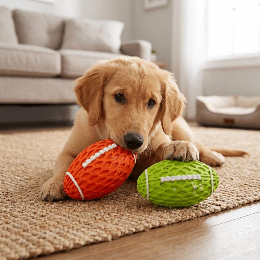 Bite Tough Squeaky Rugby Ball Rubber Dog Molar Toy Indestructible Dog Toy  Teeth Grinding Clean