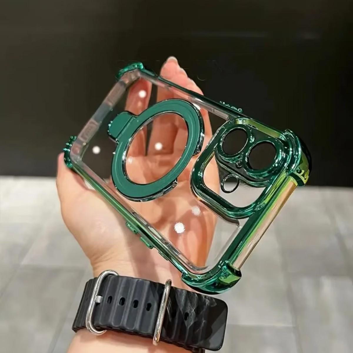 

Противоударная подставка-подушка безопасности подходит для прозрачного магнитного чехла для телефона iPhone 16 и жесткого чехла для iPhone 15. iPhone 11 зелёный