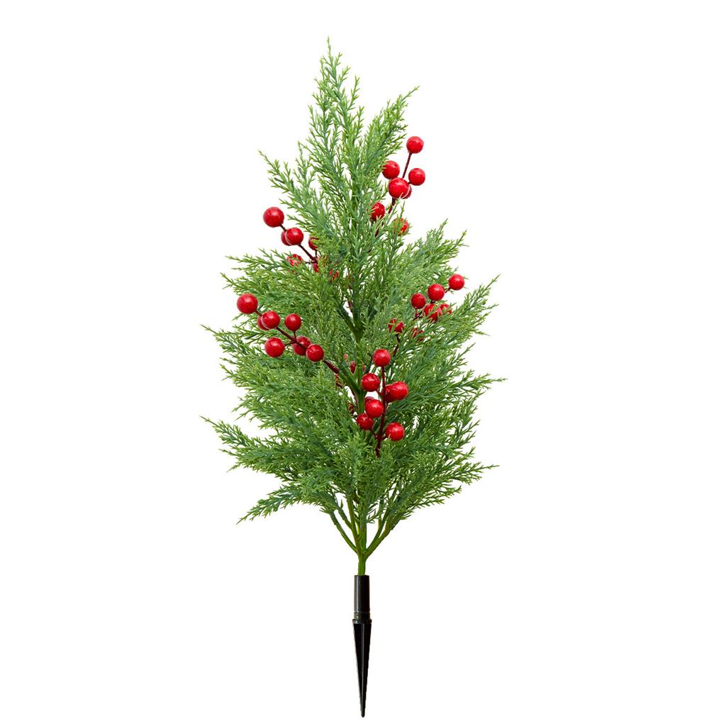 21.65in Christmas Tree With Spike Artificial Needles Xmas Tree Stake With With Cones And Berries Fake Green Planter Bushes Faux