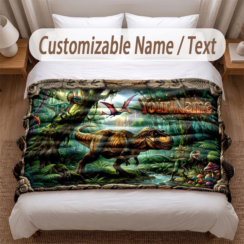 Coperta Morbida a Tema Dinosauri Personalizzata con Stampa Nome Testo Coperta Calda Decorazione Divano Casa Camera da Letto