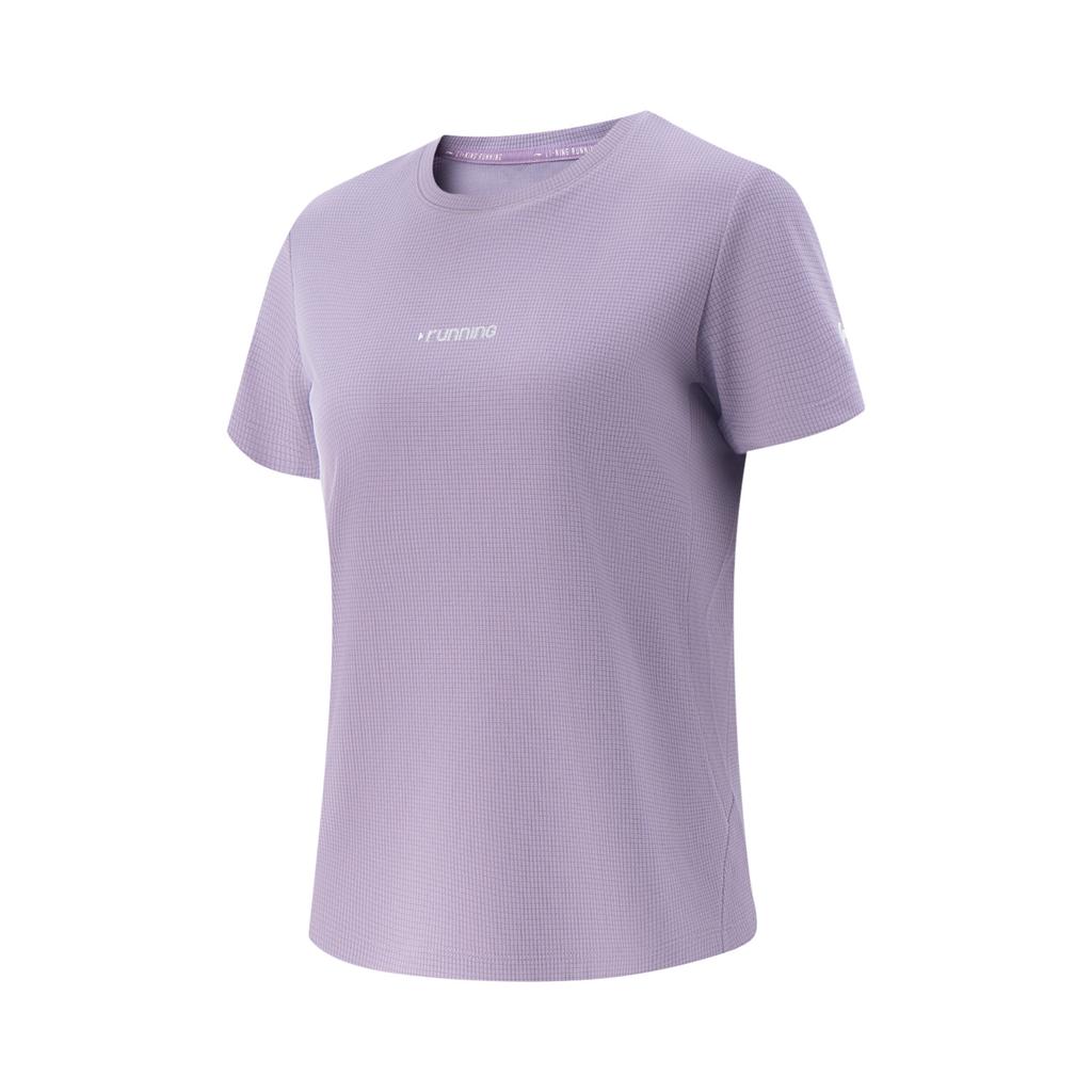 Li Ning Running Series Sports Casual Simple Solid Color Letter Crew Neck Pullover Short Sleeve T-Shirt Women T-Shirt Aviation-Purple ATSV098-11