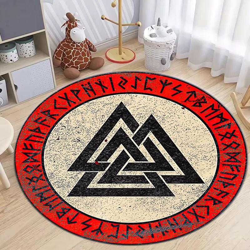 1Pc Viking theme Printed circular carpet, home door mat, outdoor travel protection carpet A4