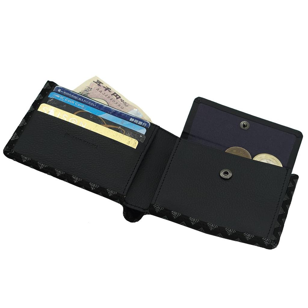 Inden Bifold Wallet with Bill Compartment and Coin Deerskin Leather 2006 Black with Gray Wakamatsu Diamond [Inden-ya] Purse, No. ([71-183] Lacquer,