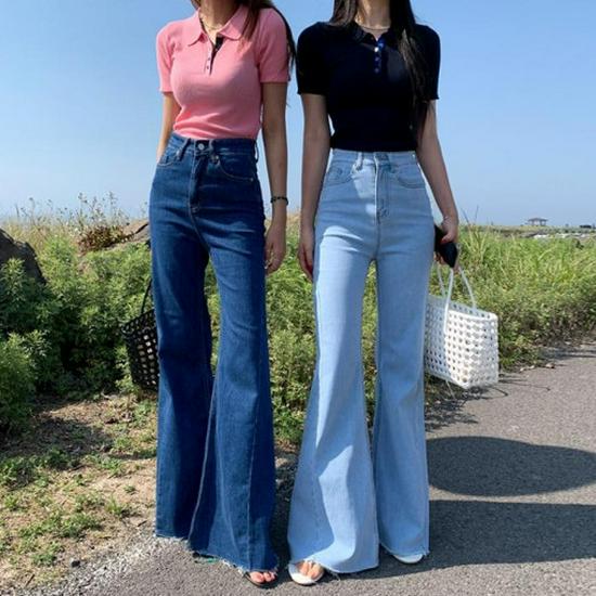 Women s High Waist Slim Fit Flare Leg Jeans - Spring/Summer Wash, Flattering & Comfy, Available in 2 Colors. Small светло-синий