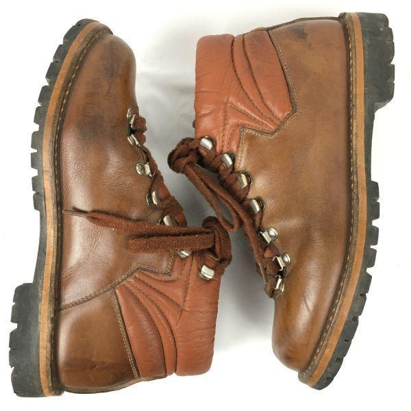 80.-90. léta Vintage Kožené Turistické/Trekkingové Boty s Vibramovou Podrážkou Velikost 25.0-25.5-26.0 Hnědé(POUŽITÝ)