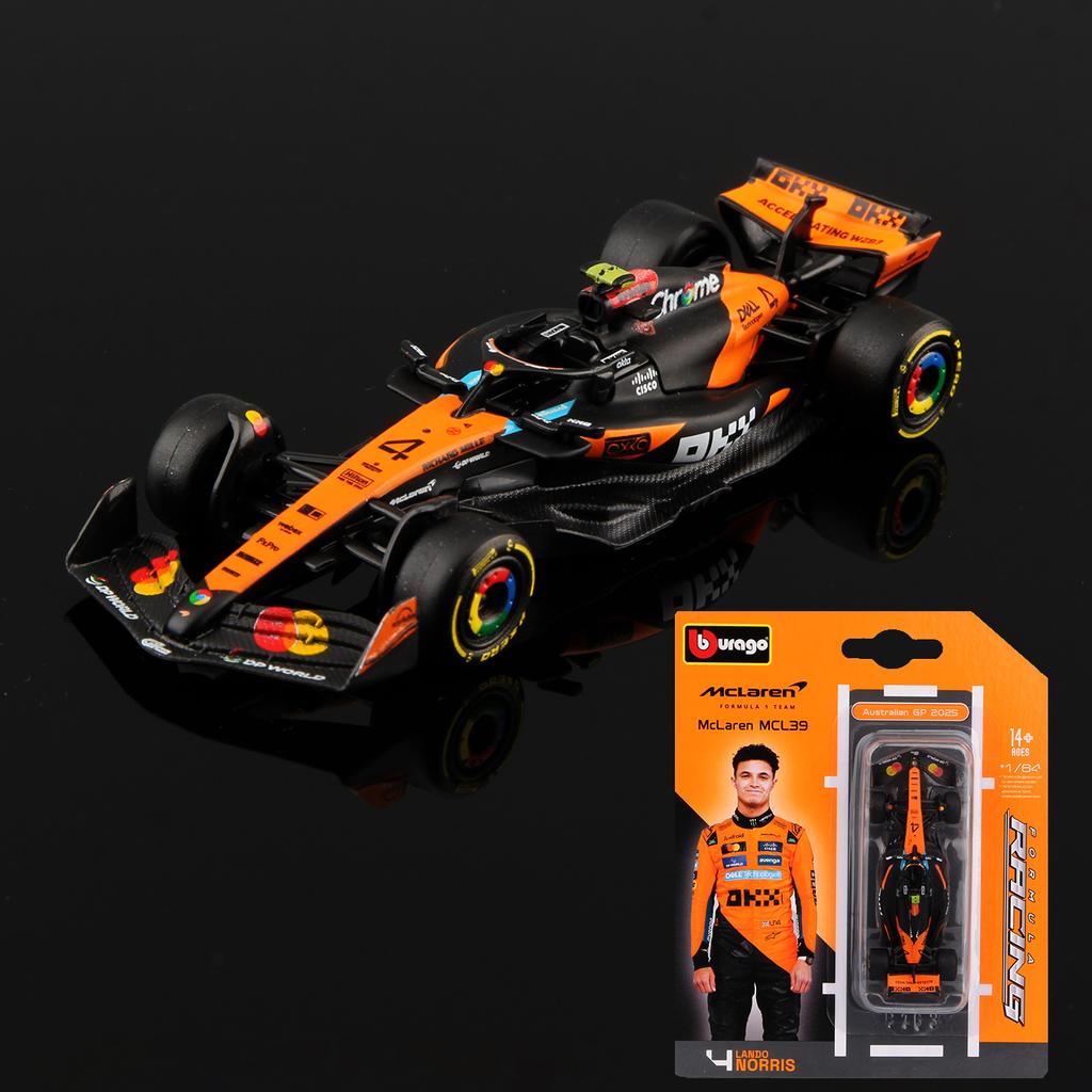 Burago 1:64 Serie di Carte da Appendere 2025 F1 Modello Auto in Lega Formula Racing Giocattolo Die Cast SF25 RB21 W16 MCL39
