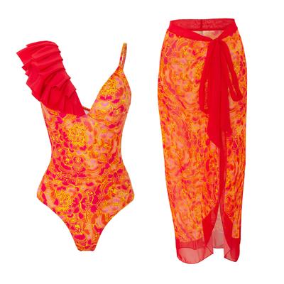 Nové Sexy Jednodílné Plavky pro Ženy Bikini Volánková Tištěná Šifonová Sukně Plavkový Set