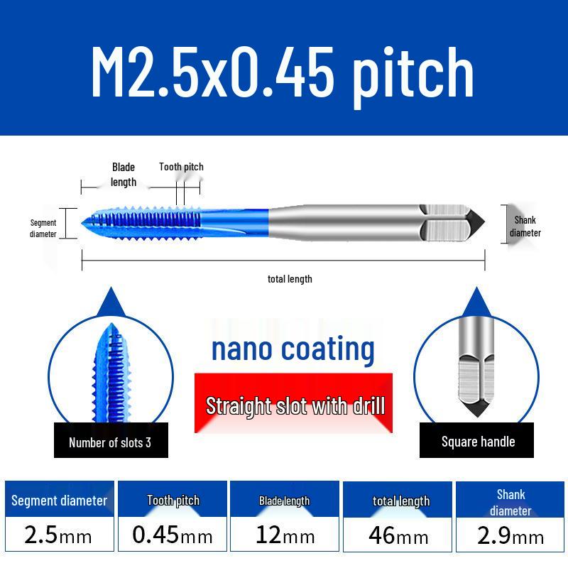Cobalt Blue Nano-Coated Stainless Steel Spiral Tap Drill Bit Set M2-M8