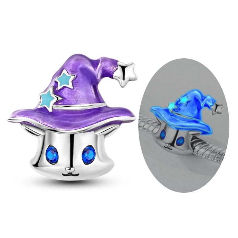 Original Copper Halloween Charm Bead Pendant Skeleton Witch Bat Pumpkin Charm Fit Bracelet Halloween Jewelry Gift