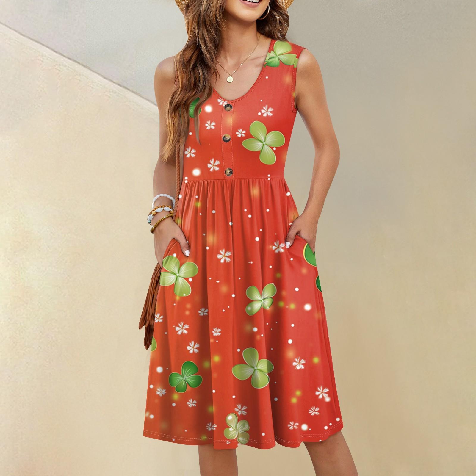 

Жіноча повсякденна модна сексуальна сукня без рукавів з прикрасами з ґудзиками з квітковим принтом і квітковим вирізом M Кіновар