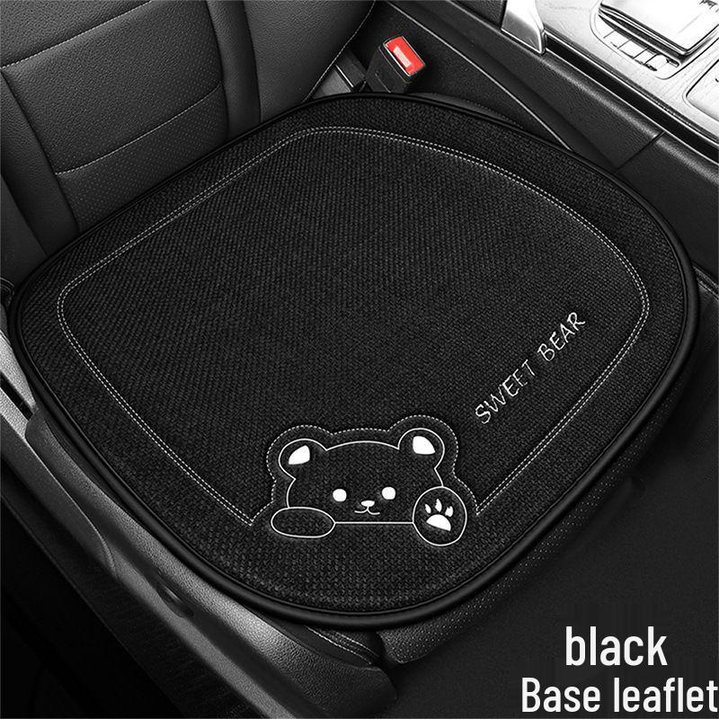 Four-Season Linen Cartoon Car Seat Cushion - Single Piece for Driver or Rear Seat Sweet Bear