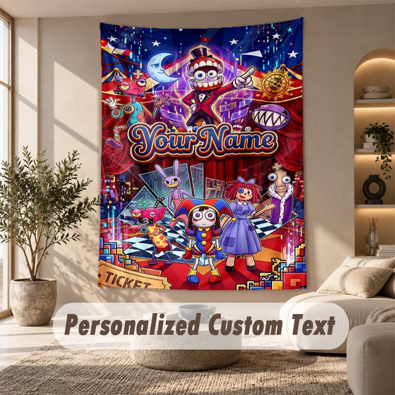 The Amazing Digital Circus Tapestry, Personalized Custom Text, Wall Hanging Tapestry For Living Room Home Wall Decor