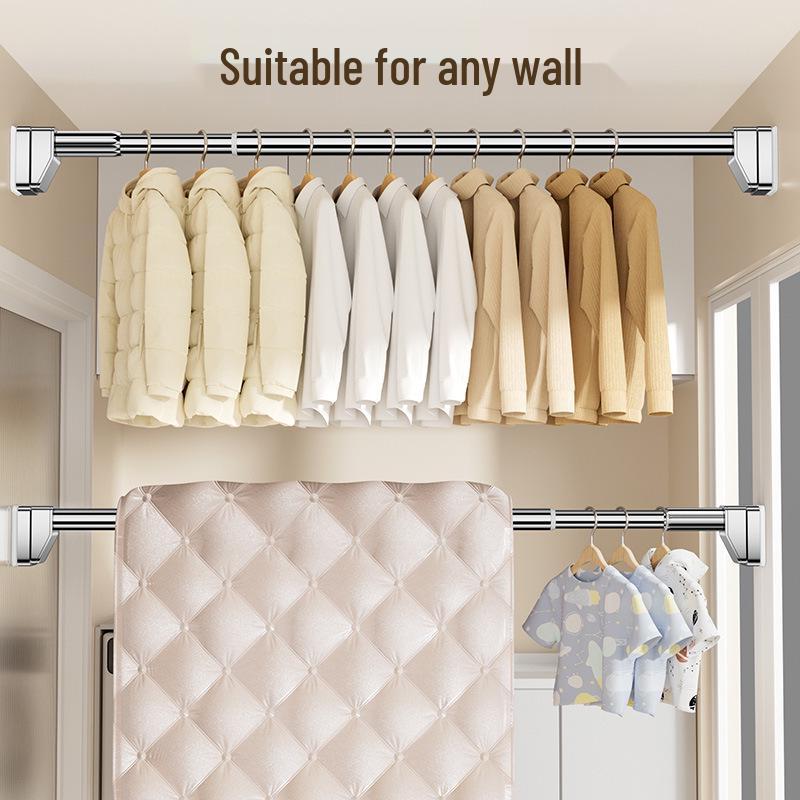 Telescopic Clothes Rod – No-Punch Installation for Balcony, Bedroom, Curtains, Dorm, or Wardrobe