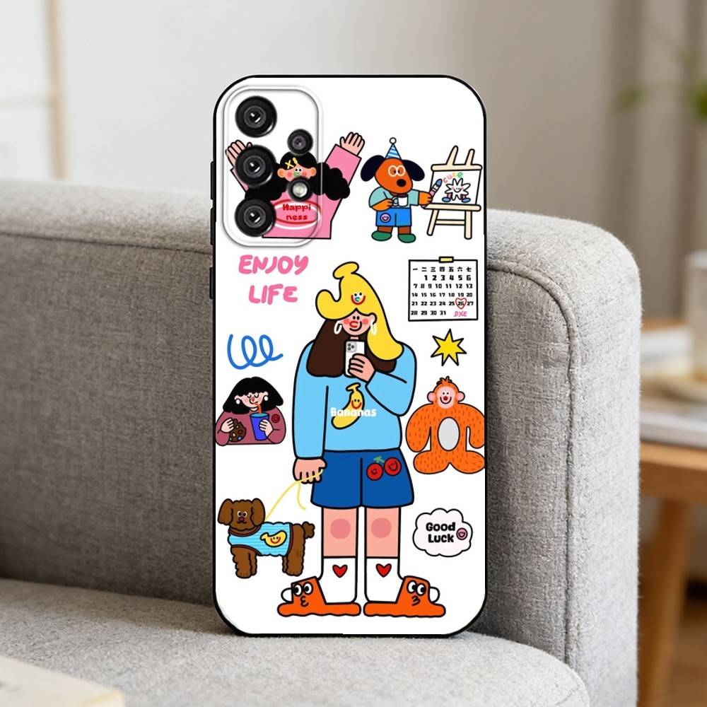 Ins Korean funny and happy girl Phone Case For Samsung S25,S24,S21,S22,S23,S30,Ultra,S20,Plus,Fe,Note,10,9,5G Black Cover