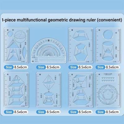 Set de 8 bucăți Riglă de Desen Geometrică Plastică Multifuncțională Riglă Funcții Matematice Papetărie Instrument de Măsurare pentru Învățare