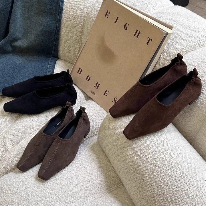 Retro Suede Square Head Low-heeled Single Shoes Women's Autumn and Winter 2025 New Soft Leather Versatile Commuter Grandma Women's Single Shoes