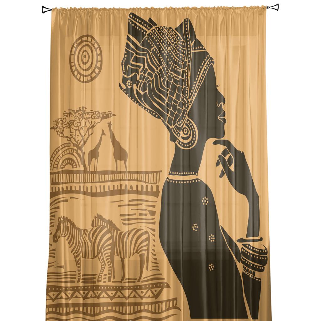 African Women Ethnic Giraffe Zebra Sheer Curtains for Living Room Decoration Window Curtains Kitchen Tulle Voile Curtains