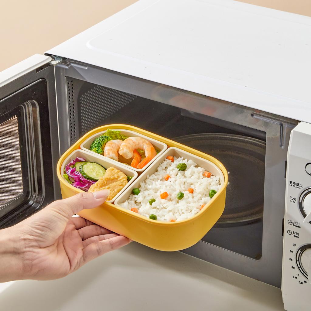 3-Compartment Cute Plastic Lunch Box Portable Detachable Fruit Salad Food Container Divided Bento Box Microwave Safe