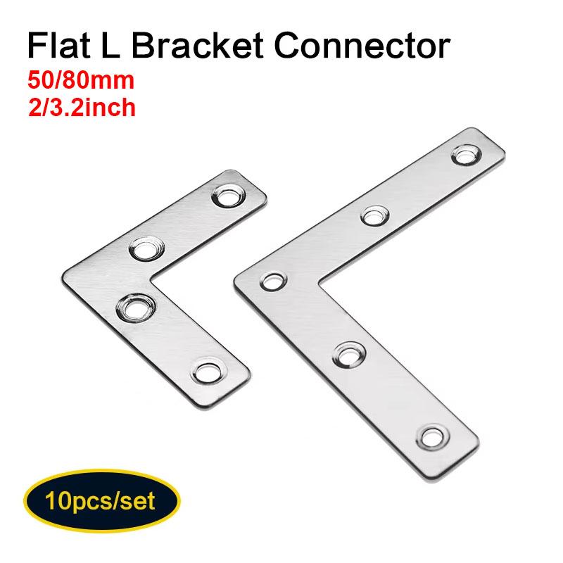 10 Pcs Flat Corner Brace, L Type Shelf Bracket 50/80mm, Heavy Duty Stainless Steel Shelf Supports