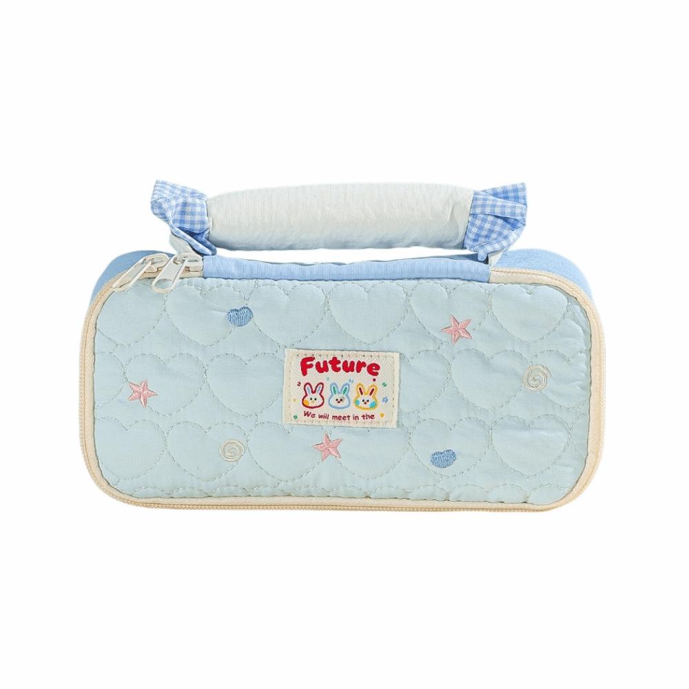 Y2K Print Korean Style Pen Bag Rabbit Cartoon Pencil Pouch Cloth Stationery Bag  School Supplies синий