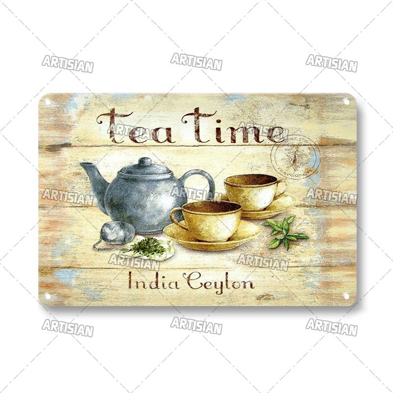 Vintage Coffee Metal Tin Sign Decorative Plate Retro Tea Time Metal Poster Home Bar Cafe Indutrial Decor Old Wall Metal Signs