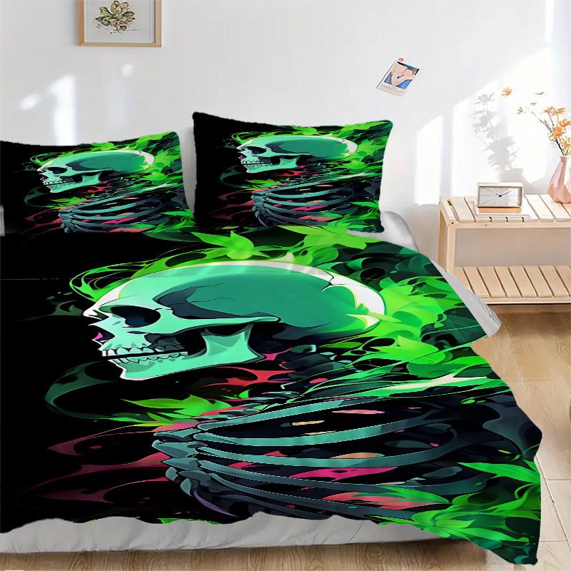

3pcs Neon Skull Duvet Cover Set - Machine Washable, Includes 1 Cover and 2 Pillowcases, No Core Included yy251013041 135x200cm