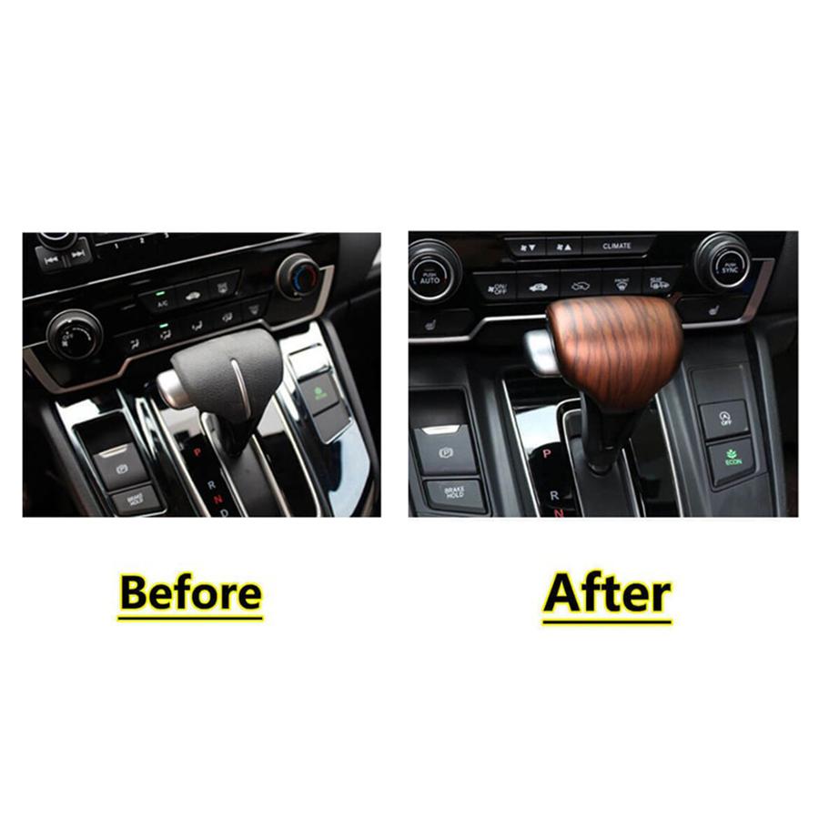 3PCS Peach Wood Grain Water Cup Holder Stripe Trim And Gear Lever Shift Knob Cover Trim Fit For Honda CR-V 2017-2019