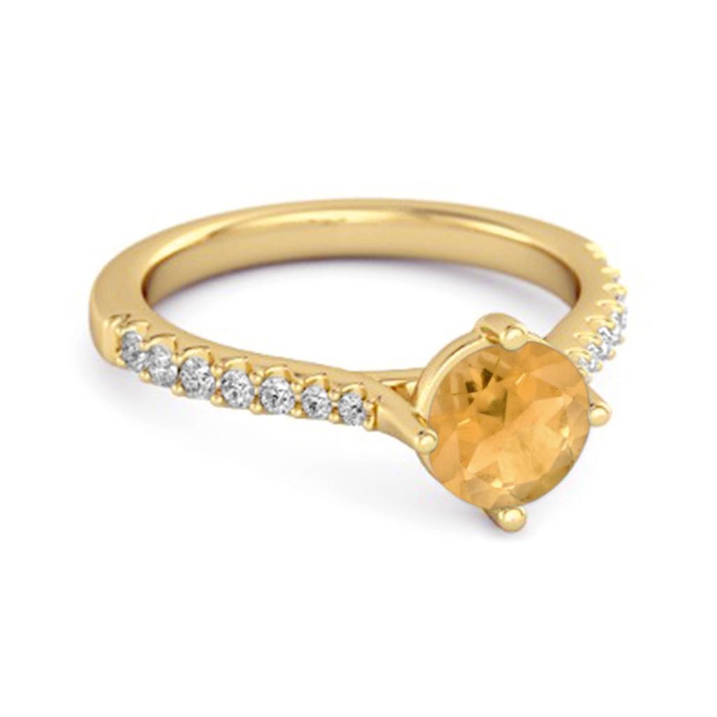 Citrine White Topaz Accent Band Ring - 925 Sterling Silver Gold Vermeil