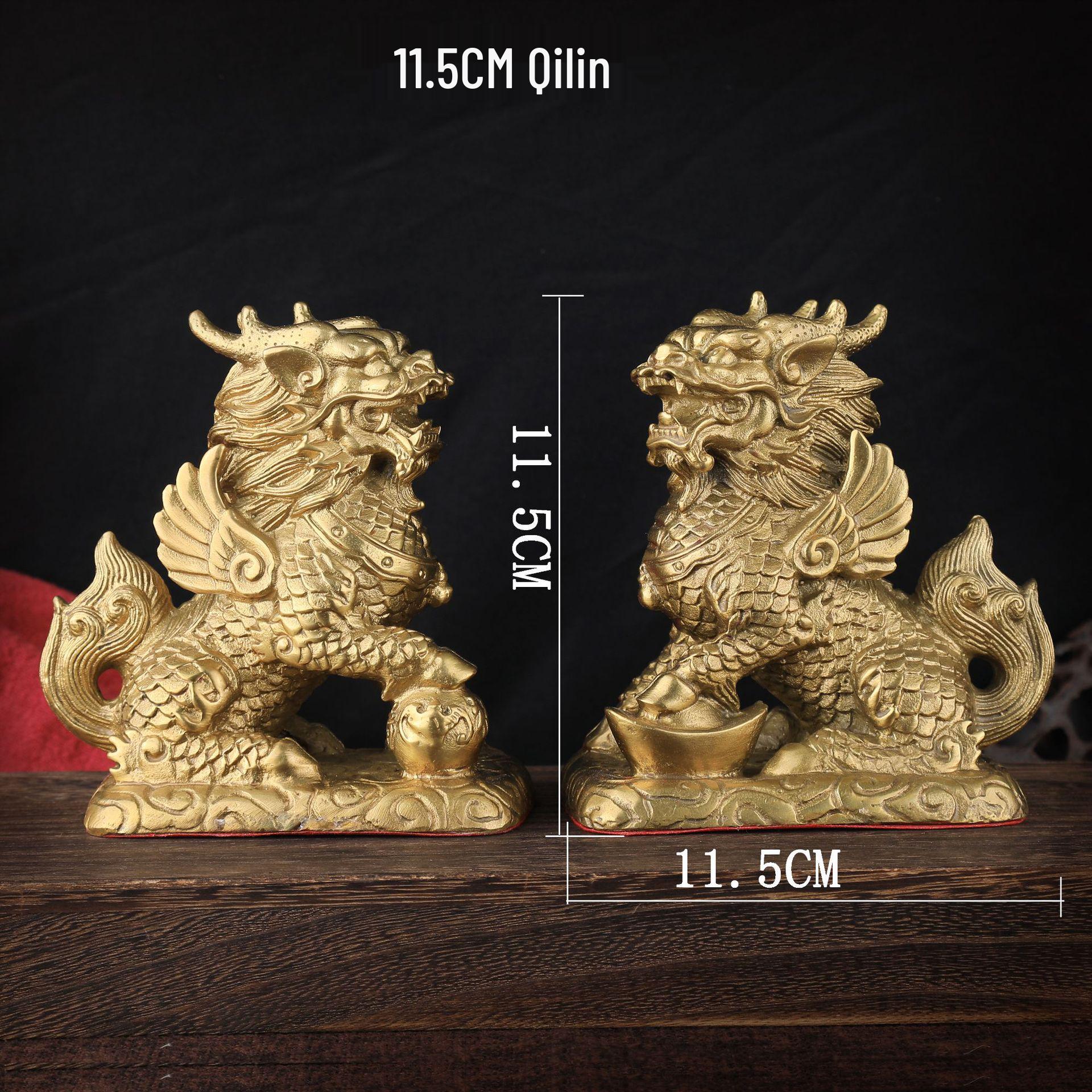 25CM Brass Qilin Statues, Chinese Style Wealth & Auspicious Home Decor