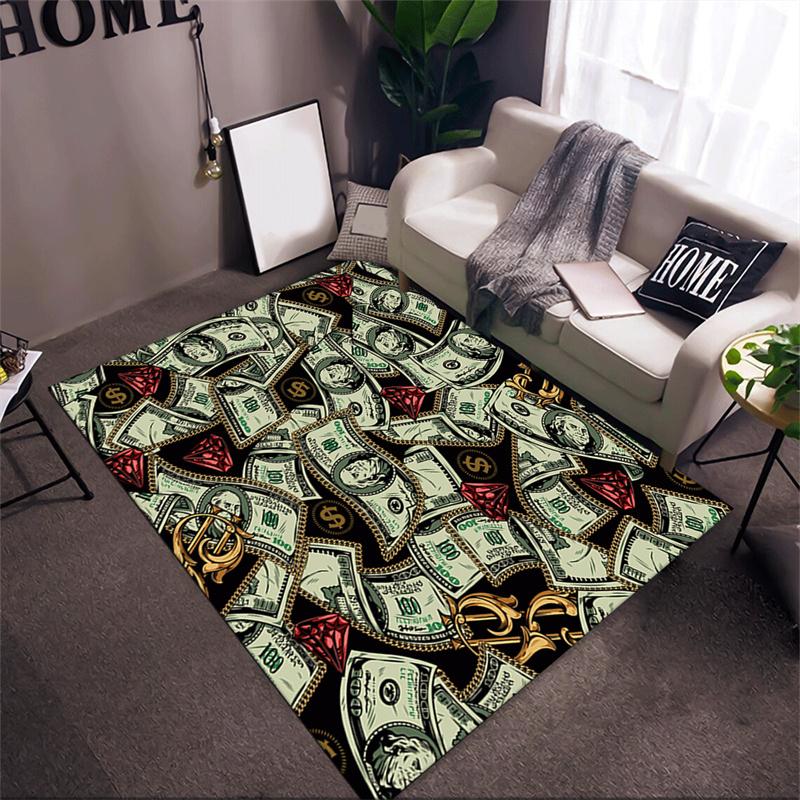 Luxurious Dollar Bill Design Area Rug  Polyester, Non-Slip & Lightweight | Multi-Color Rectangular Carpet for Living Room,