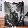 A Man Standing In Front of Fire with Sword-Themed Blanket - Comfortable Flannel Fabric Hypoallergenic Suitable for All Seasons - I