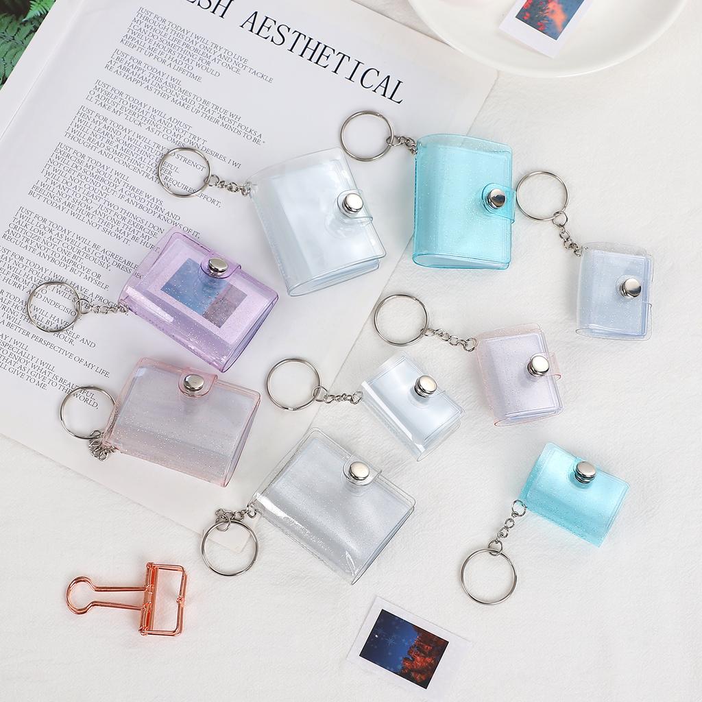 16 Sheets Cute Mini Keychain Photo Album 1/2 Inch Snap Button Pocket Folders Journal Note Material Paper Storage Book Stationery