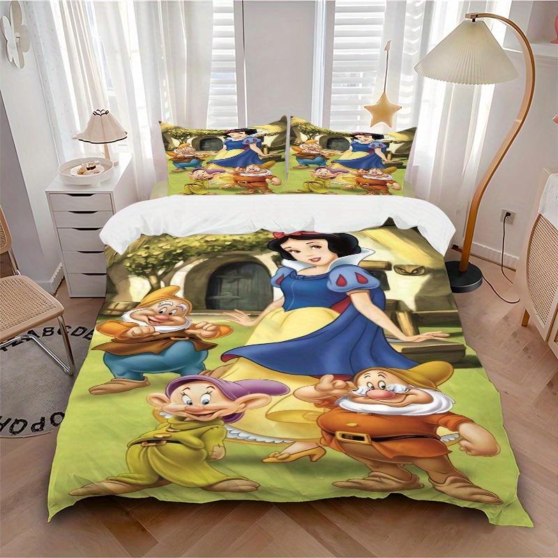 3pcs Snow White and the Seven Dwarfs Quilt Cover Set (1 Quilt Cover + 2 Pillowcases Without Pillow Core), High-Definition Printing for Home and D