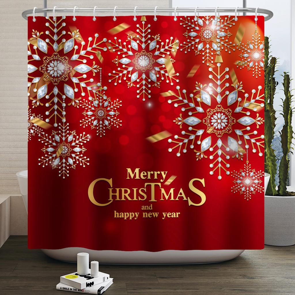 1/3/4pcs Navidad Merry Christmas 3D Printing Shower Curtain Polyester Waterproof Green Festival Accessories For Bathroom Decor