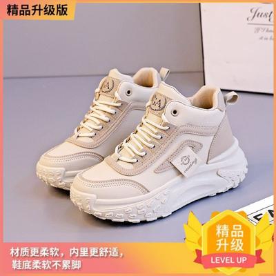 Thick-soled Heightened Leather High-top Shoes Fashion Trend Versatile Spring and Autumn Dad Shoes 2025 Student Sports and Leisure Shoes