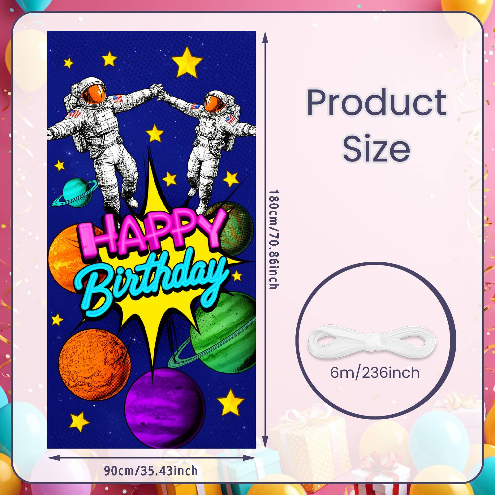 

Galaxy Birthday Banner Star Accents Outer Space Backdrop Kids Party Background Colorful Planets For Party Backdrop Setup