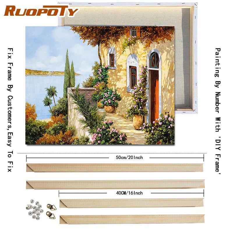 RUOPOTY Barvení podle čísel Městská krajina pro obývací pokoj na plátně Jedinečný dárek akrylový obrázek podle čísel domu