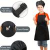 Kids Chef Hat and Apron Set Adjustable Neck Strap Elastic Band Front Pocket Durable Polyester Ideal for Cooking Baking Painting