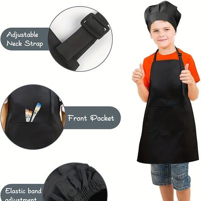 Barnkockhatt och förkläde Set Justerbar nackrem Elastiskt band Ficka fram Hållbar polyester Perfekt för matlagning bakning målning