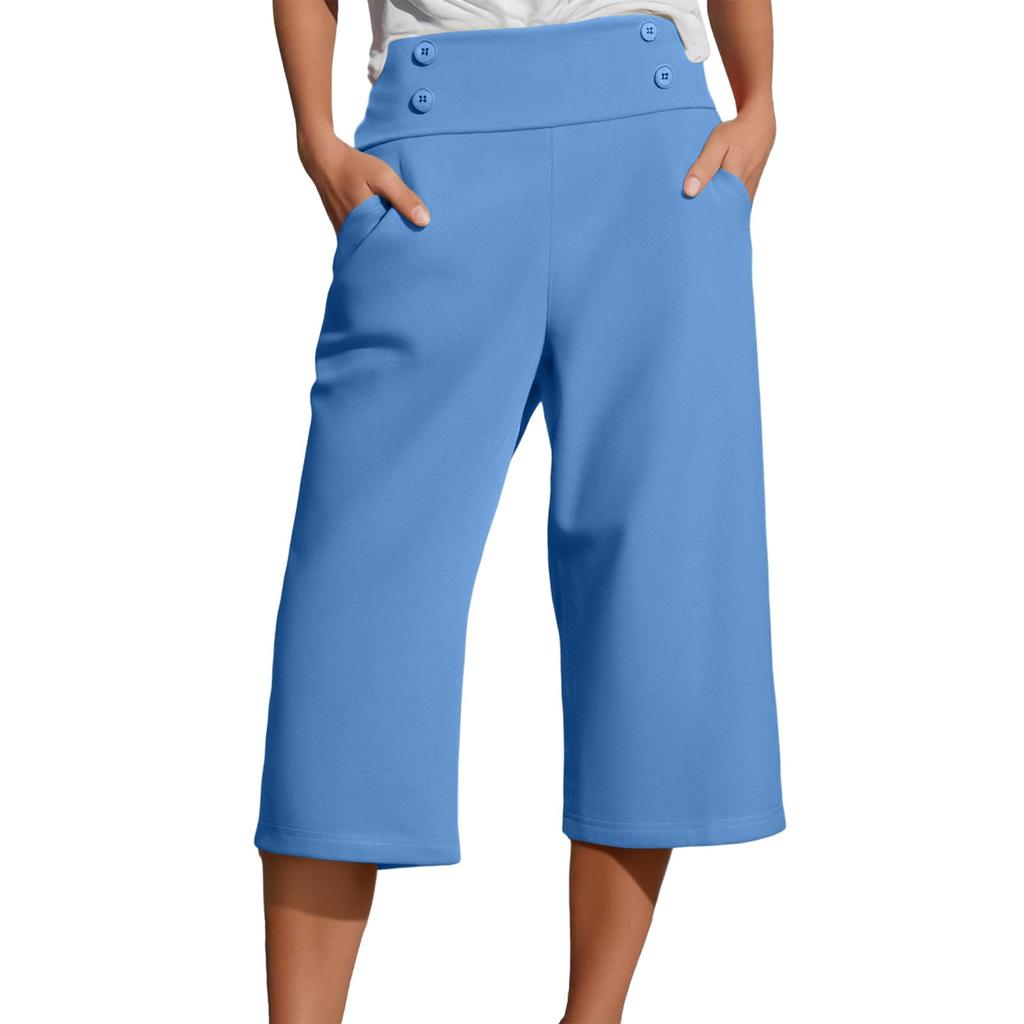 Women's Fashionable Solid Color Button Pocket Pants With High Waist Sports Yoga Casual Cropped Pants