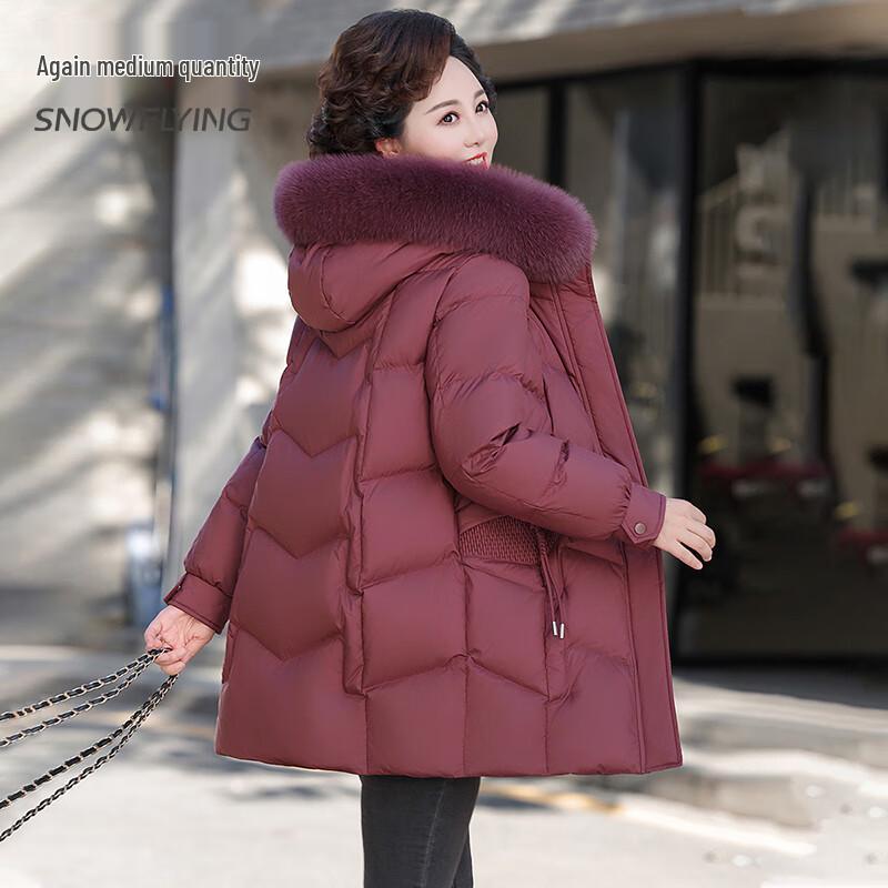 SNOWFLYING Women's Mid-Length Down Jacket with Fox Fur Collar