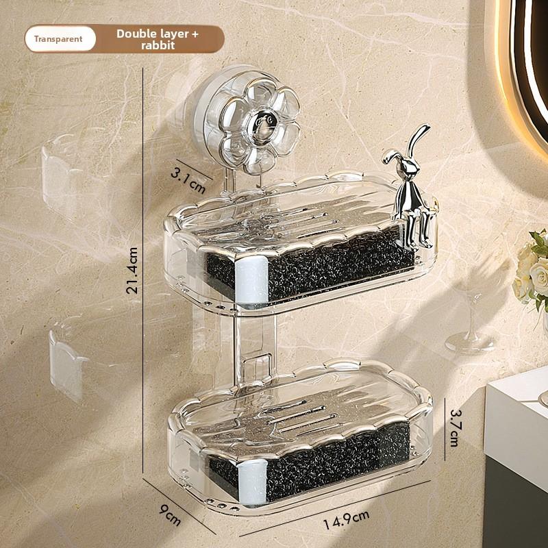 Suction Cup Soap Box, Wall-mounted Soap Box, Shelf, No Need for Drilling, Home Bathroom, Draining, Double-layer Bathroom Storage